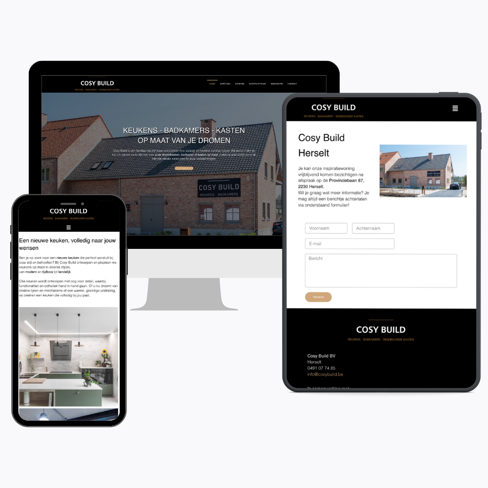 Responsieve website in desktop, tablet en mobiele weergave
