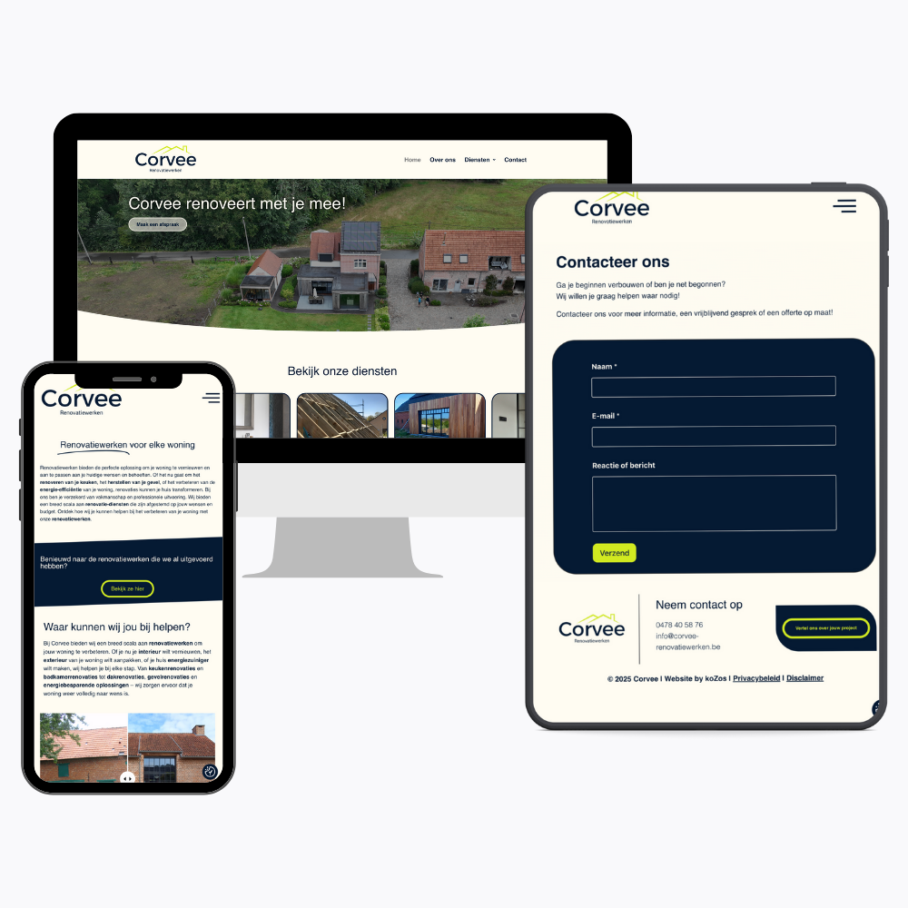 Door koZos gerealiseerde responsieve website in desktop-, tablet- en mobiele weergave